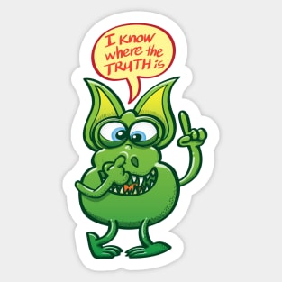 Cool alien revealing us where the truth is by picking his nose Sticker